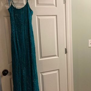 Alyce Paris Design size 4 beaded teal dress.
